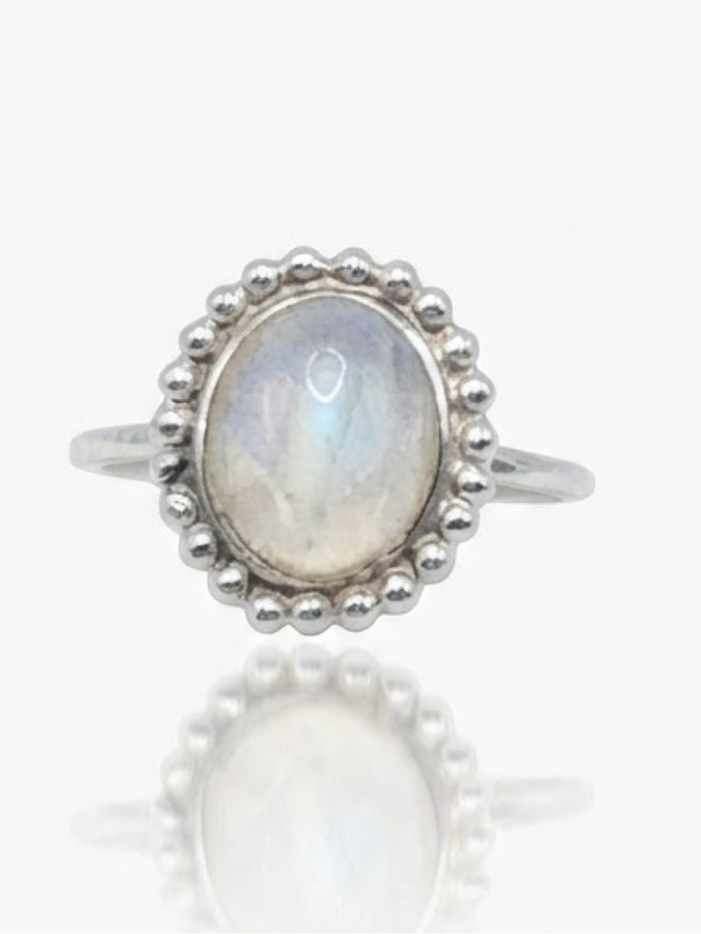 High Purity 97.2% Pure Silver Vintage Rainbow Moonstone Boho Ring Size 6.75